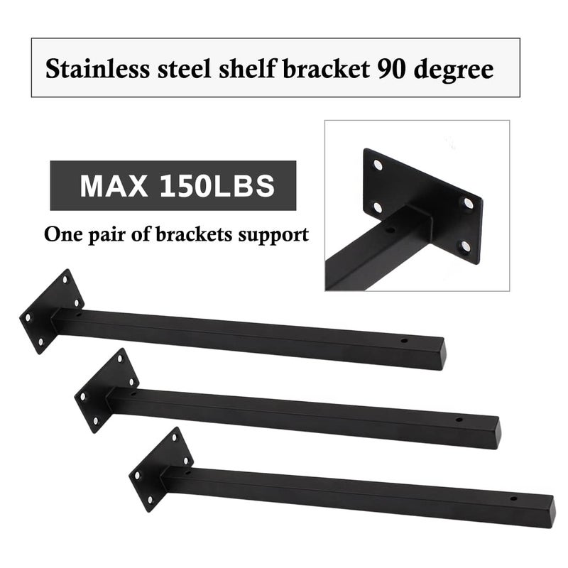 Luomorgo 4 Pcs 14" Floating Shelf Bracket Stainless Steel Heavy Duty Black Shelf Brackets Blind Shelf Supports Hidden Brackets for Floating Wood Shelves - Screws and Wall Plugs Included - Image 3